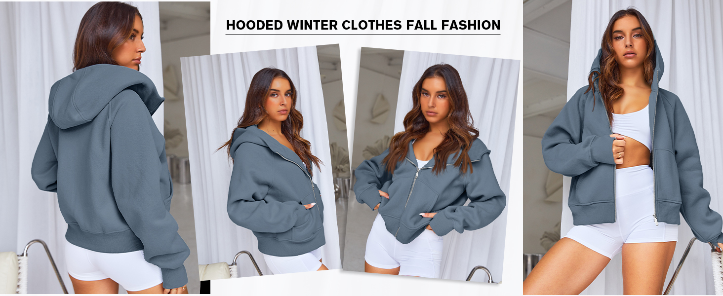 Womens Full Zip Up Hoodies Long Sleeve Jacket Teen Girls Cute Y2k Winter Coat