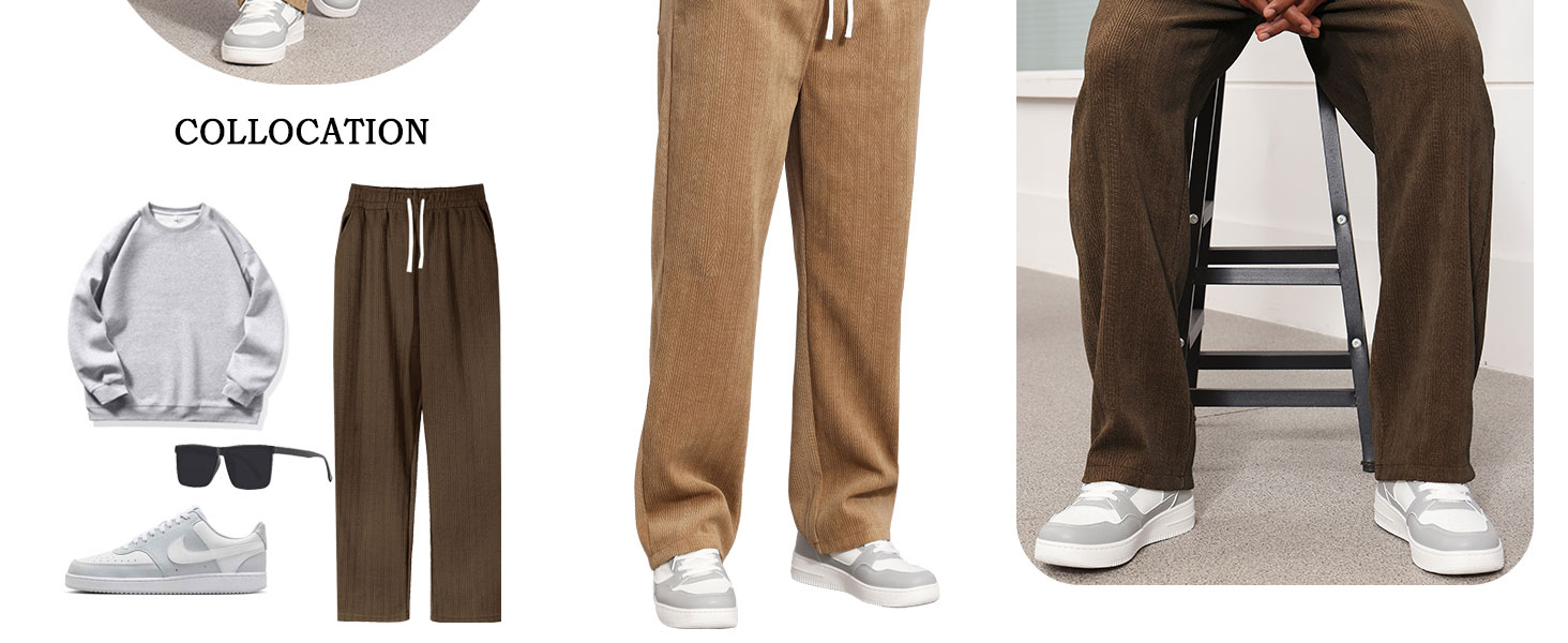 Mens Casual Relaxed Fit Pants Fashion Loose Fit Wide Leg Trousers Straight Sweatpants