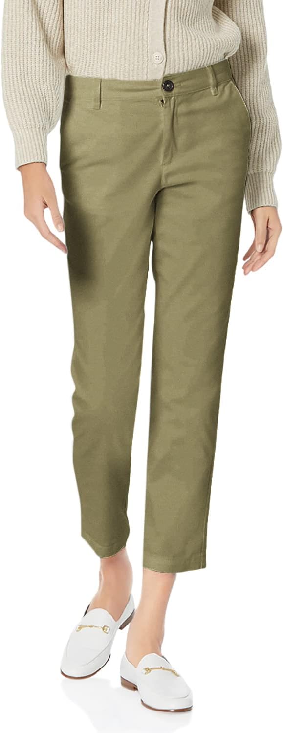 Women's Mid-Rise Slim-Fit Stretch Cotton Twill Cropped Capri Khaki Pants (Available in Plus Size)