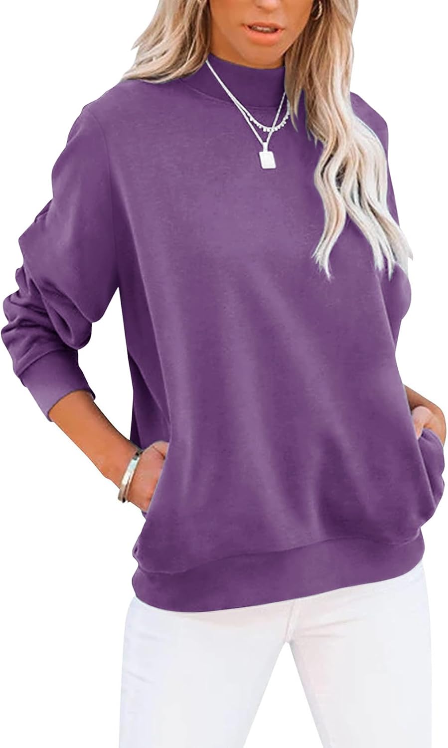 Women's Casual Long Sleeve Sweatshirt Tops Mock Turtleneck Lightweight Tunic Fall Pullover with Pocket