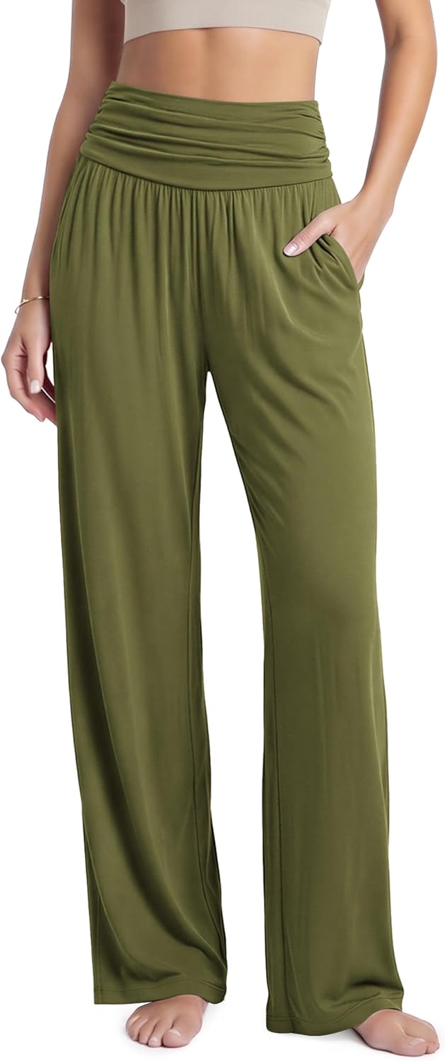 Women's Wide Leg Palazzo Lounge Pants with Pockets Light Weight Loose Comfy Casual Pajama Pants-26/28/30"/32" Inseam