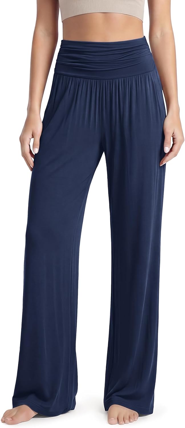 Women's Wide Leg Palazzo Lounge Pants with Pockets Light Weight Loose Comfy Casual Pajama Pants-26/28/30"/32" Inseam