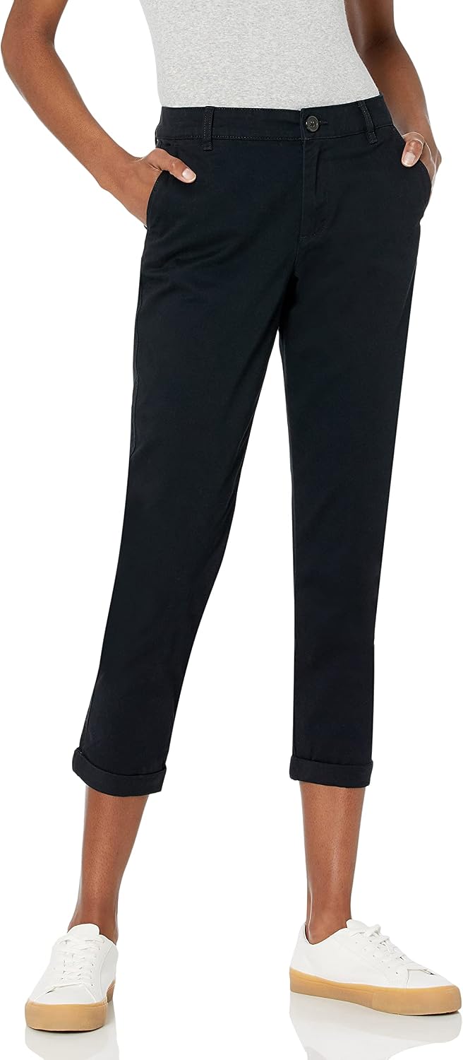 Women's Mid-Rise Slim-Fit Stretch Cotton Twill Cropped Capri Khaki Pants (Available in Plus Size)