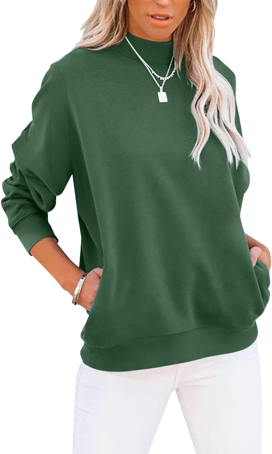Women's Casual Long Sleeve Sweatshirt Tops Mock Turtleneck Lightweight Tunic Fall Pullover with Pocket