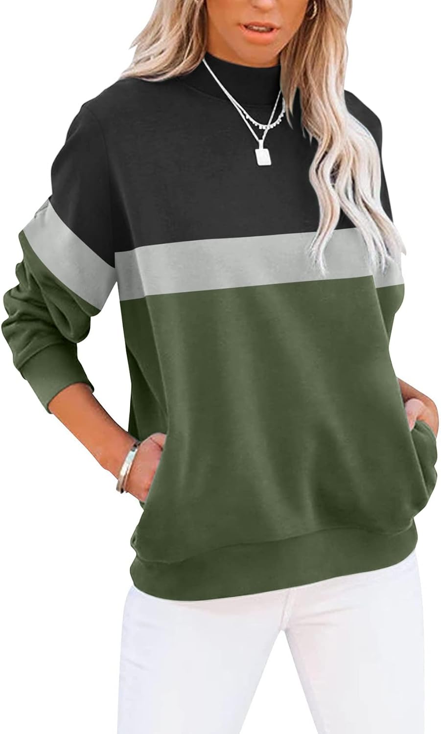 Women's Casual Long Sleeve Sweatshirt Tops Mock Turtleneck Lightweight Tunic Fall Pullover with Pocket