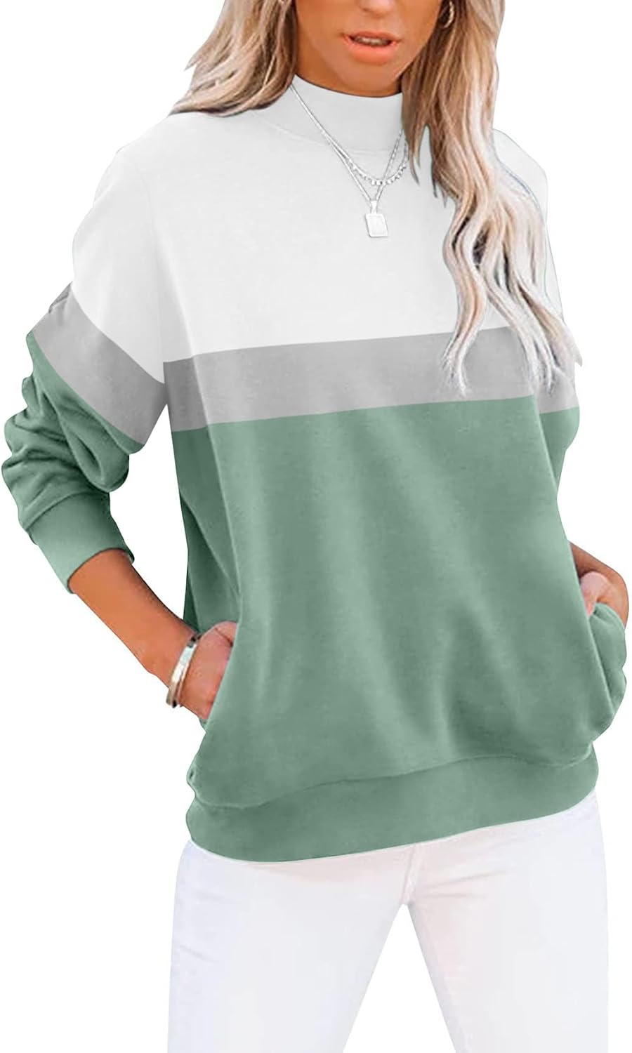Women's Casual Long Sleeve Sweatshirt Tops Mock Turtleneck Lightweight Tunic Fall Pullover with Pocket