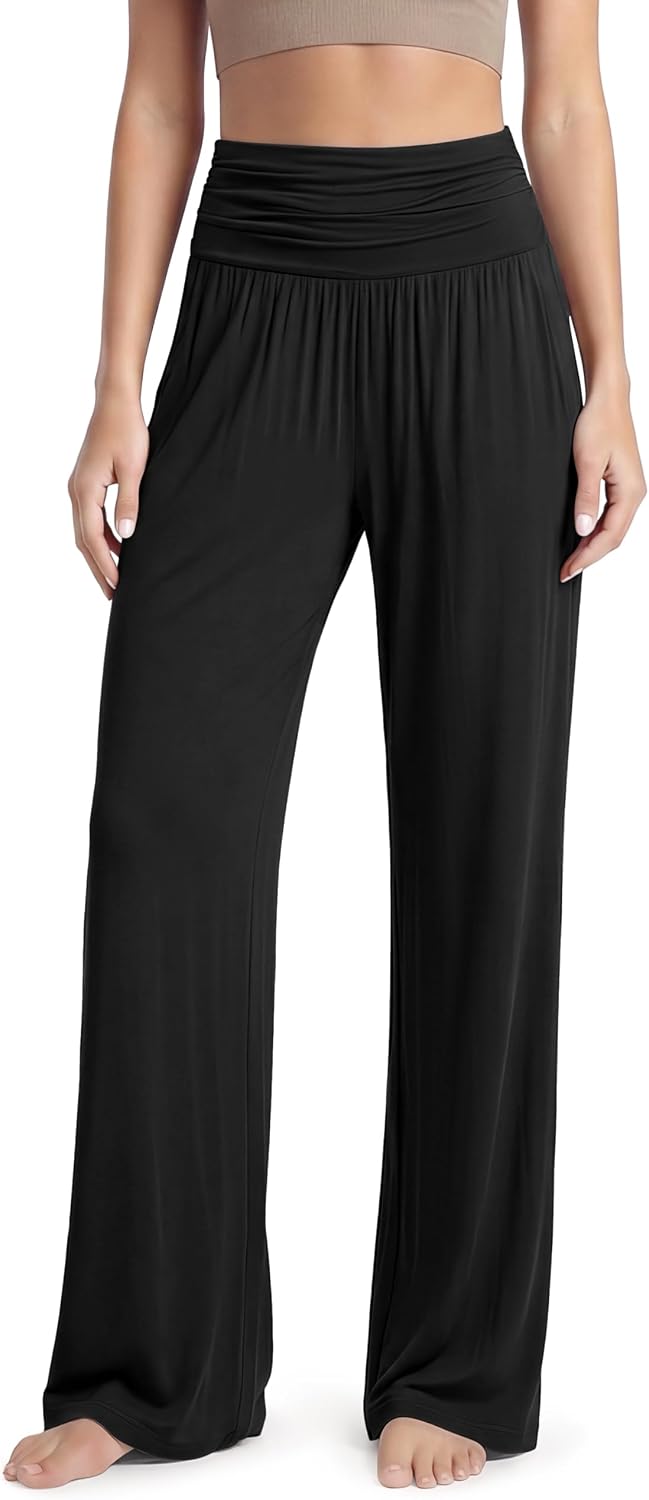 Women's Wide Leg Palazzo Lounge Pants with Pockets Light Weight Loose Comfy Casual Pajama Pants-26/28/30"/32" Inseam