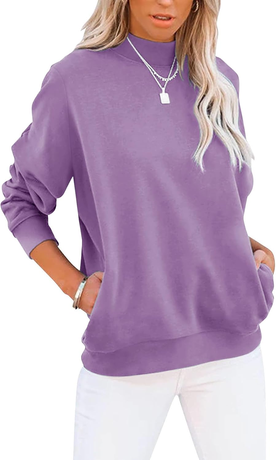 Women's Casual Long Sleeve Sweatshirt Tops Mock Turtleneck Lightweight Tunic Fall Pullover with Pocket