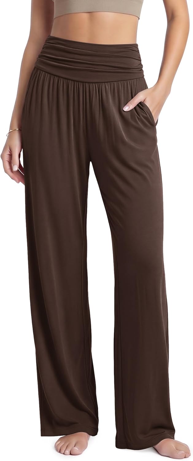 Women's Wide Leg Palazzo Lounge Pants with Pockets Light Weight Loose Comfy Casual Pajama Pants-26/28/30"/32" Inseam