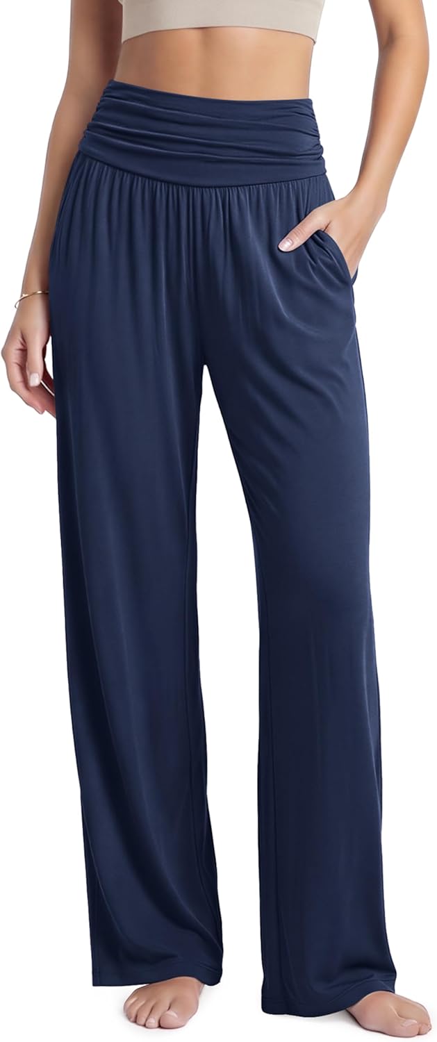 Women's Wide Leg Palazzo Lounge Pants with Pockets Light Weight Loose Comfy Casual Pajama Pants-26/28/30"/32" Inseam