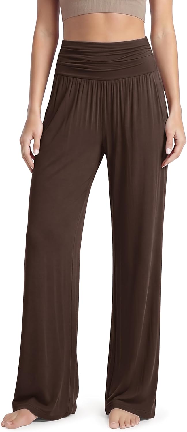 Women's Wide Leg Palazzo Lounge Pants with Pockets Light Weight Loose Comfy Casual Pajama Pants-26/28/30"/32" Inseam