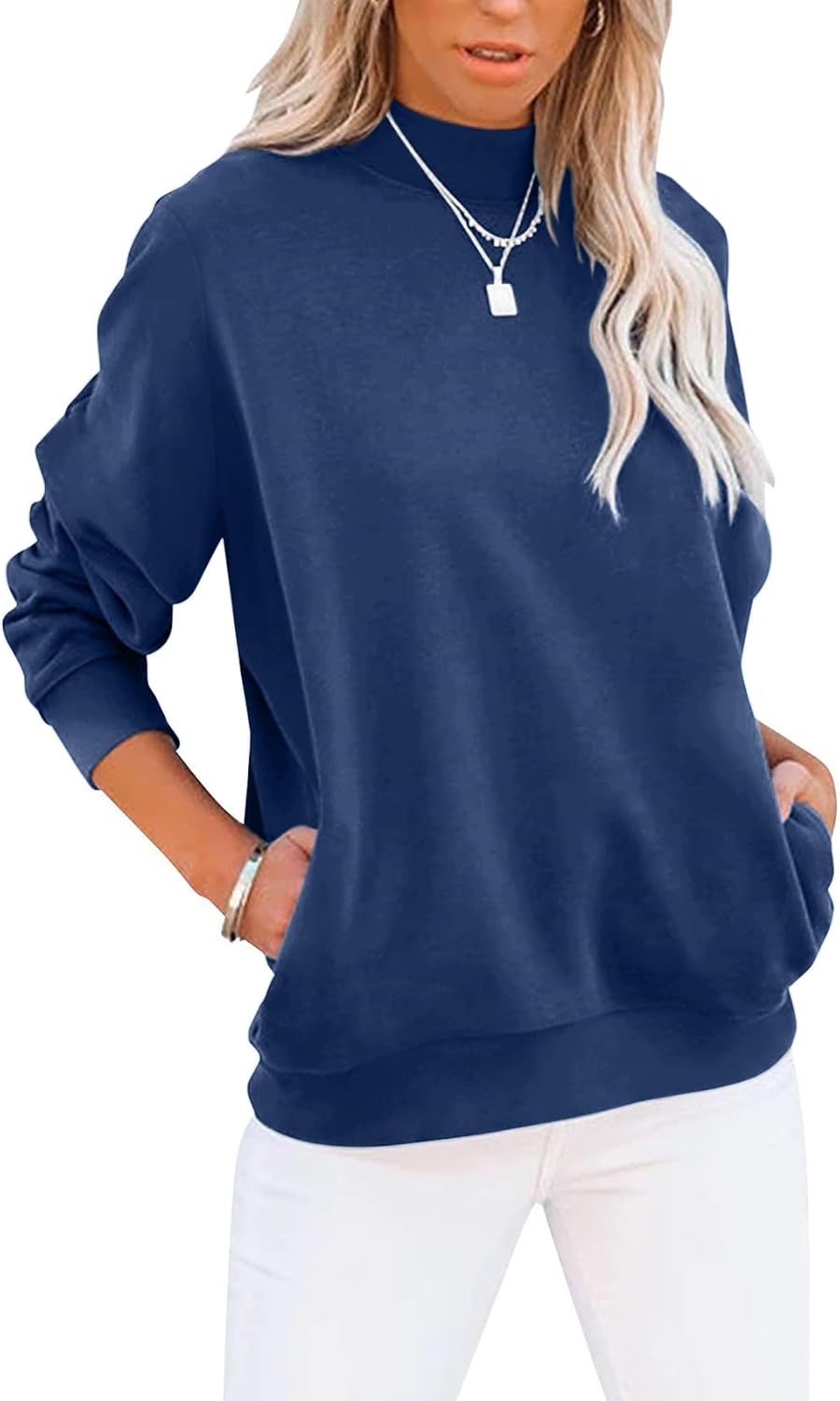 Women's Casual Long Sleeve Sweatshirt Tops Mock Turtleneck Lightweight Tunic Fall Pullover with Pocket