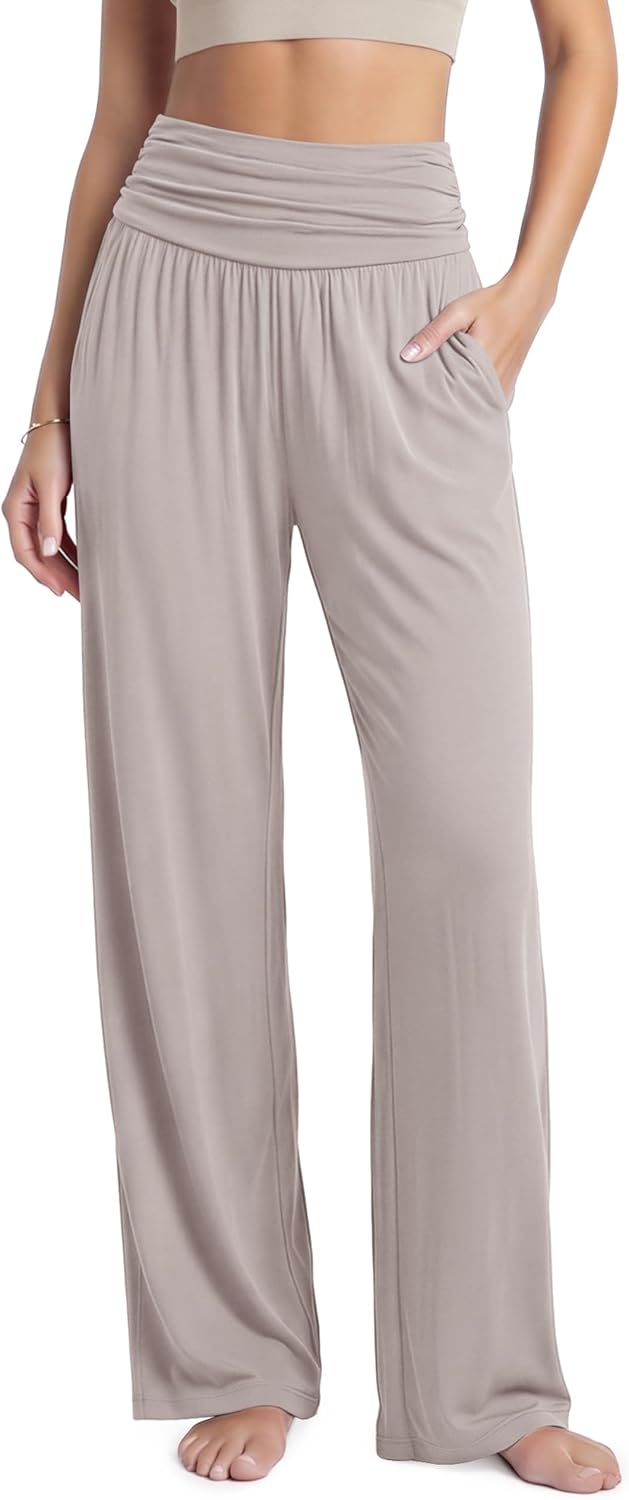 Women's Wide Leg Palazzo Lounge Pants with Pockets Light Weight Loose Comfy Casual Pajama Pants-26/28/30"/32" Inseam