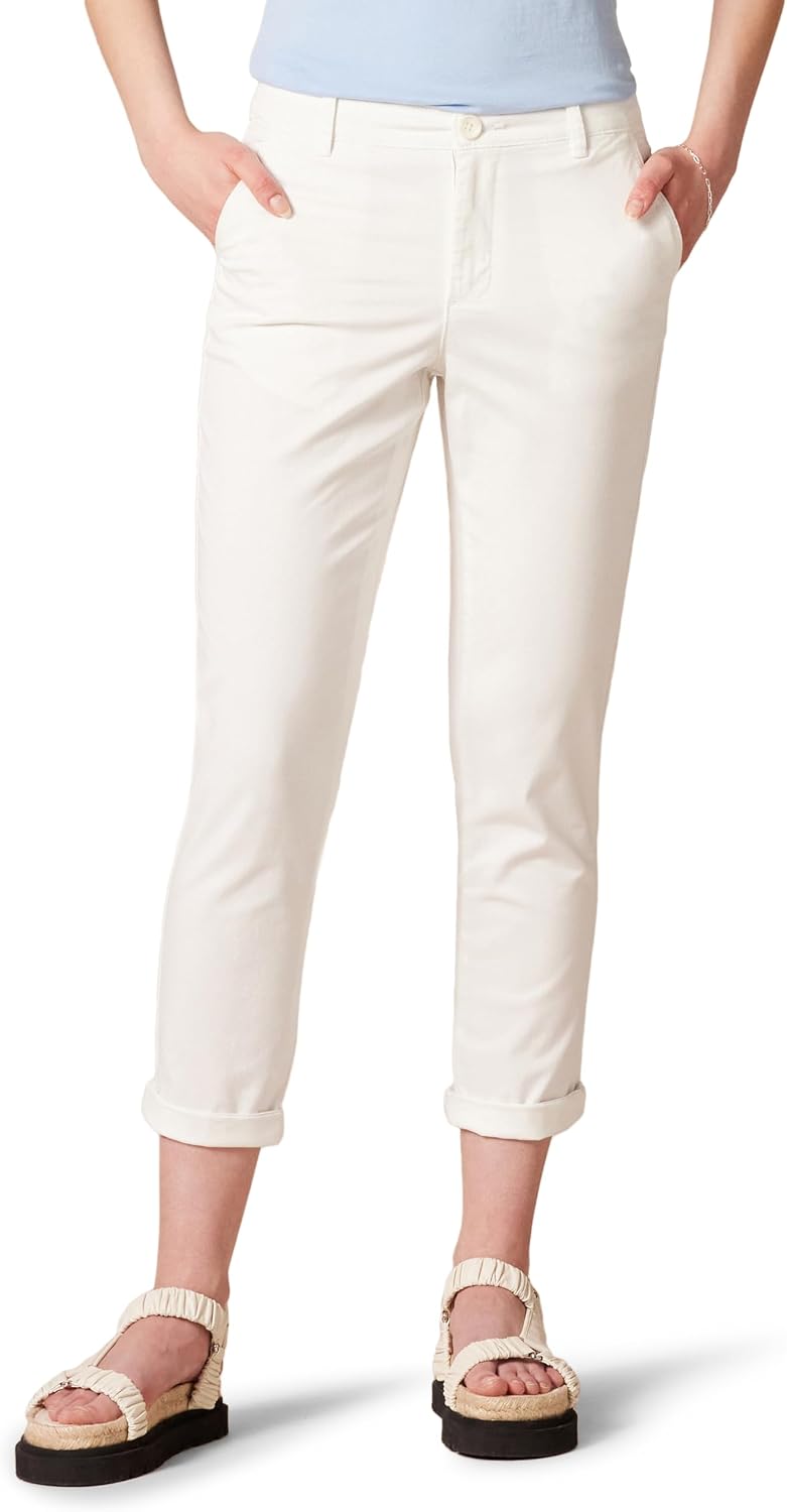 Women's Mid-Rise Slim-Fit Stretch Cotton Twill Cropped Capri Khaki Pants (Available in Plus Size)