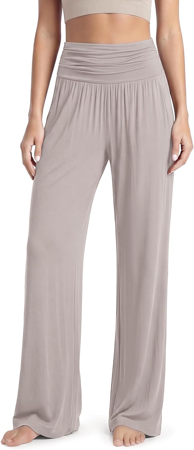 Women's Wide Leg Palazzo Lounge Pants with Pockets Light Weight Loose Comfy Casual Pajama Pants-26/28/30"/32" Inseam