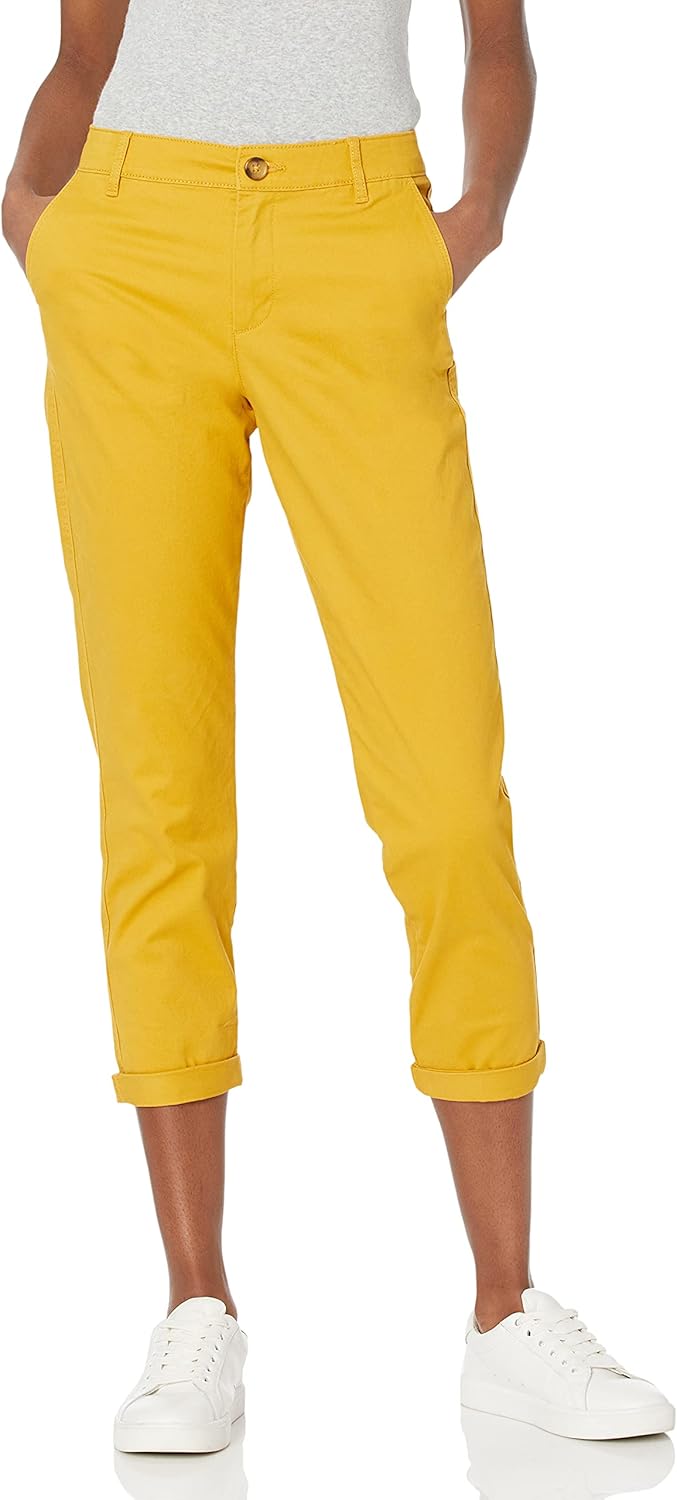 Women's Mid-Rise Slim-Fit Stretch Cotton Twill Cropped Capri Khaki Pants (Available in Plus Size)