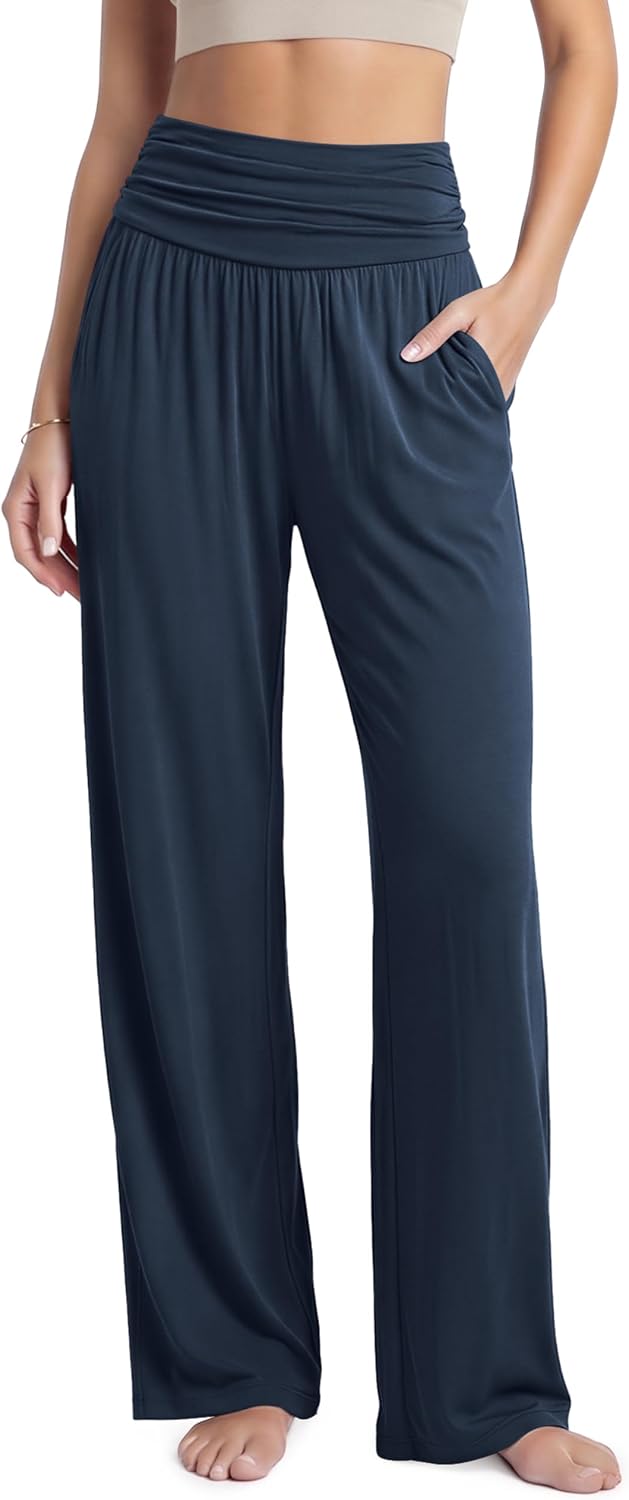 Women's Wide Leg Palazzo Lounge Pants with Pockets Light Weight Loose Comfy Casual Pajama Pants-26/28/30"/32" Inseam