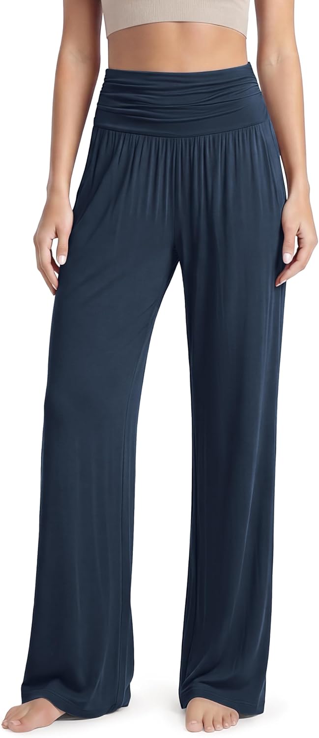 Women's Wide Leg Palazzo Lounge Pants with Pockets Light Weight Loose Comfy Casual Pajama Pants-26/28/30"/32" Inseam