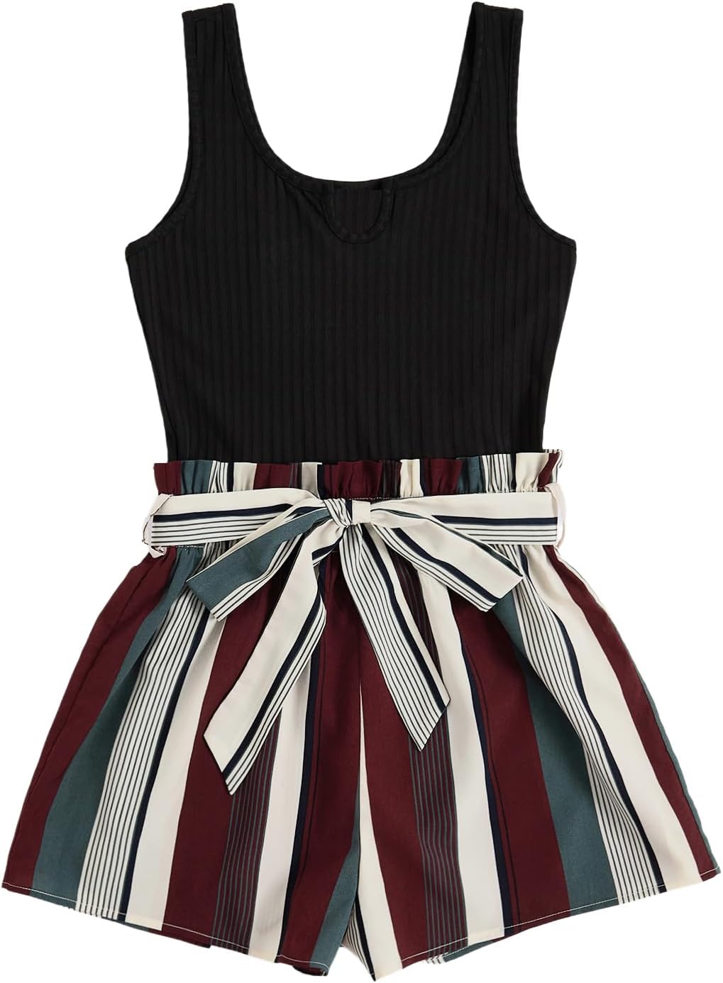 Women's Summer Sleeveless Belted Tank Romper Short Jumpsuit
