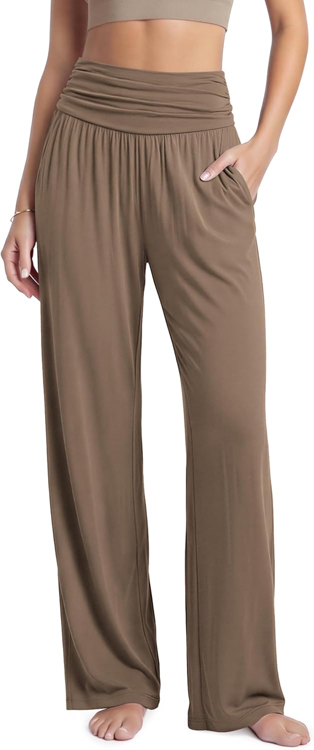 Women's Wide Leg Palazzo Lounge Pants with Pockets Light Weight Loose Comfy Casual Pajama Pants-26/28/30"/32" Inseam