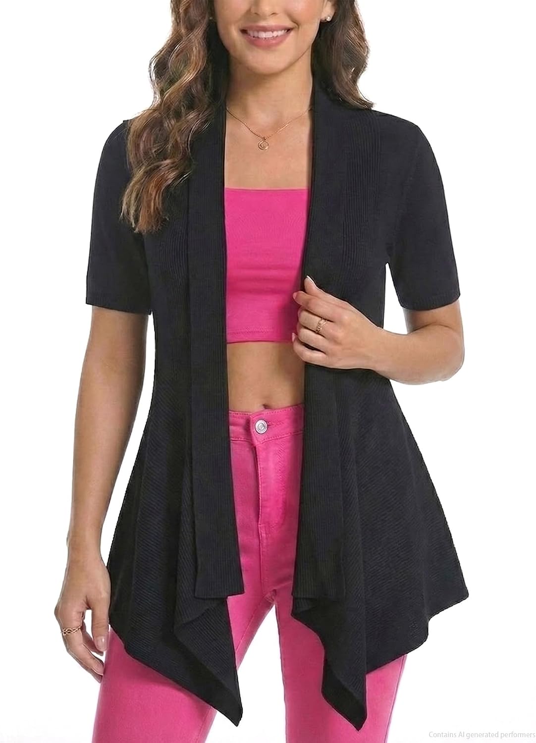 Women Open Front Draped Cardigan, Ribbed Knit Long Sleeve Asymmetrical Hem for Dresses Business Casual Layering