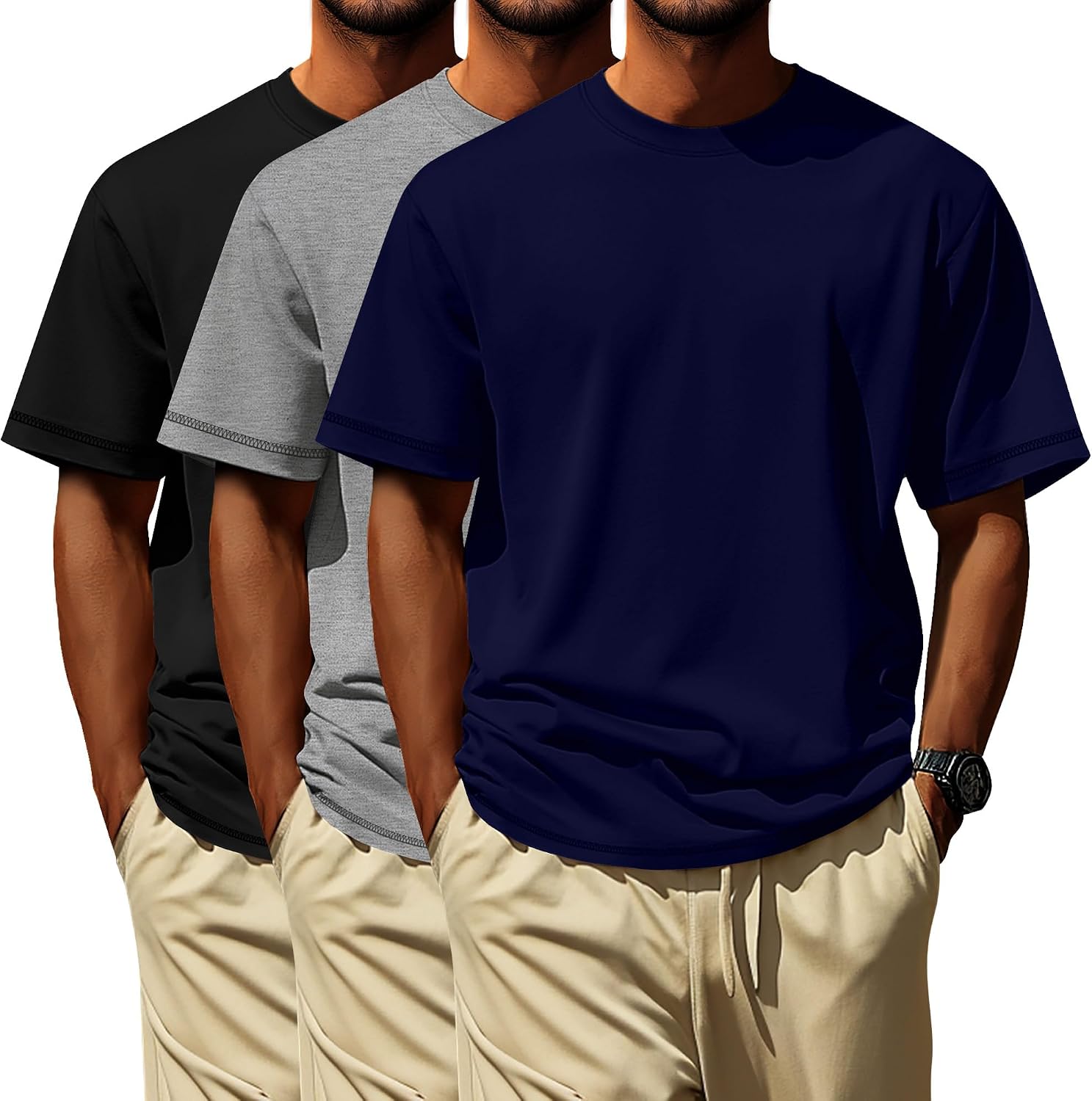 3 Pack Big and Tall Shirts for Men L-7xl, Short Sleeve Men Crewneck Tops Loose Casual Large T-Shirts Summer Basic Tee