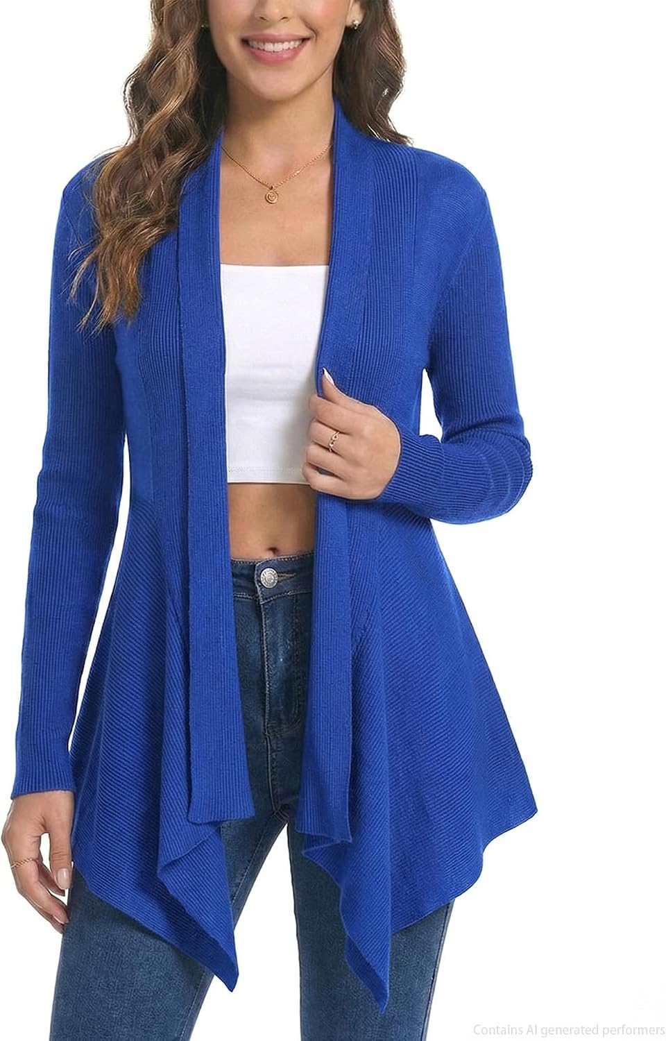 Women Open Front Draped Cardigan, Ribbed Knit Long Sleeve Asymmetrical Hem for Dresses Business Casual Layering