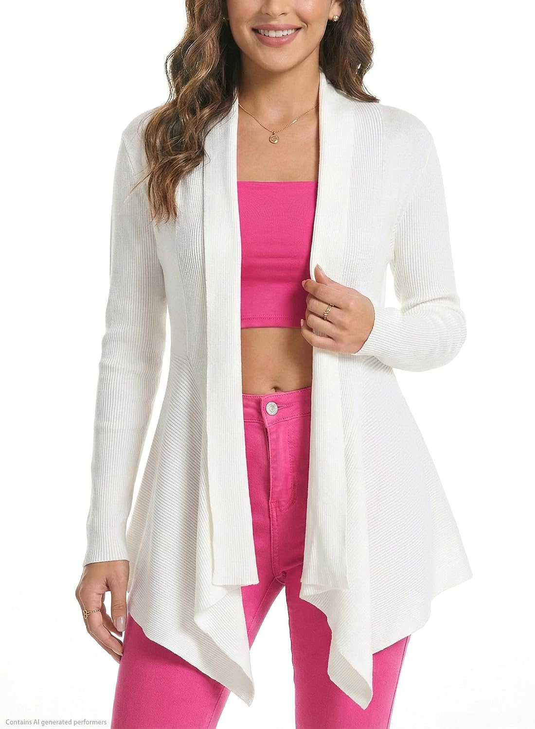 Women Open Front Draped Cardigan, Ribbed Knit Long Sleeve Asymmetrical Hem for Dresses Business Casual Layering