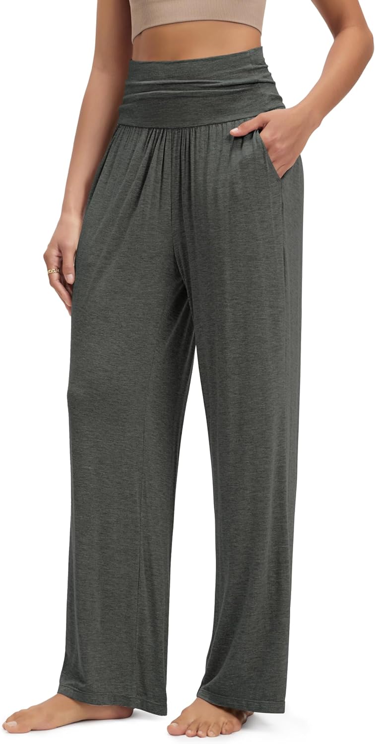 Women's Wide Leg Palazzo Lounge Pants with Pockets Light Weight Loose Comfy Casual Pajama Pants-26/28/30"/32" Inseam