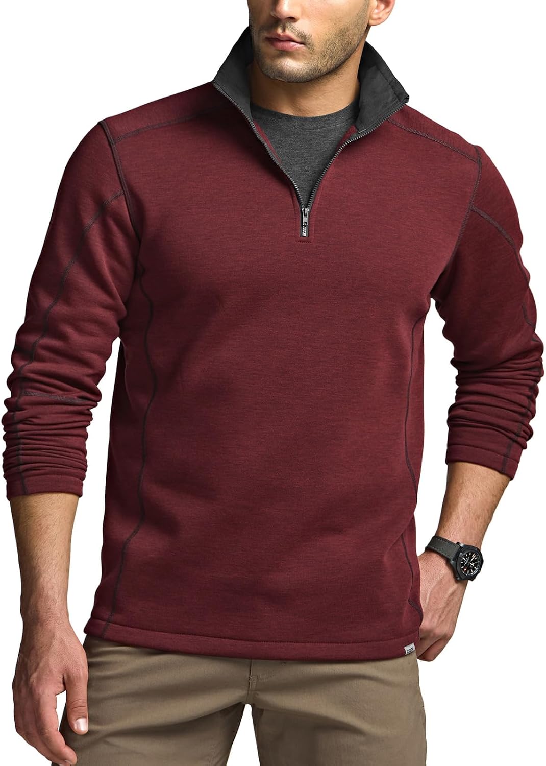 Men's Thermal Fleece Quarter Zip Sweater, Outdoor Lightweight Long Sleeve Pullover, Casual Mock Neck Polo Sweaters