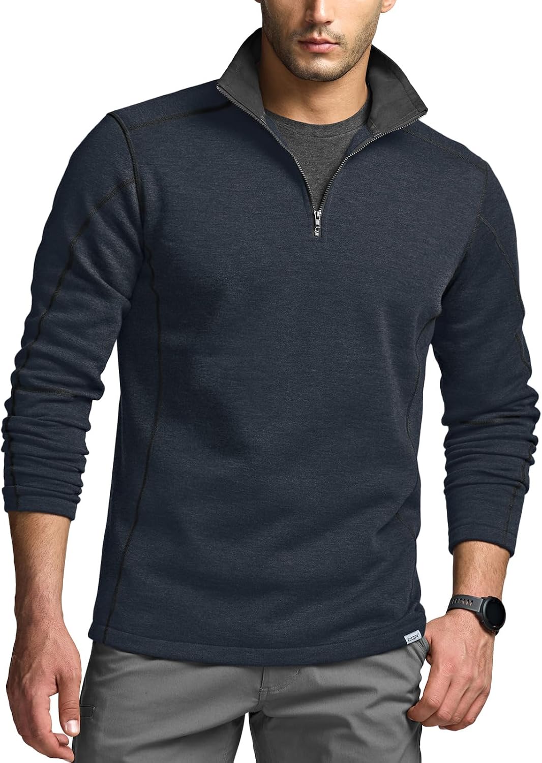 Men's Thermal Fleece Quarter Zip Sweater, Outdoor Lightweight Long Sleeve Pullover, Casual Mock Neck Polo Sweaters