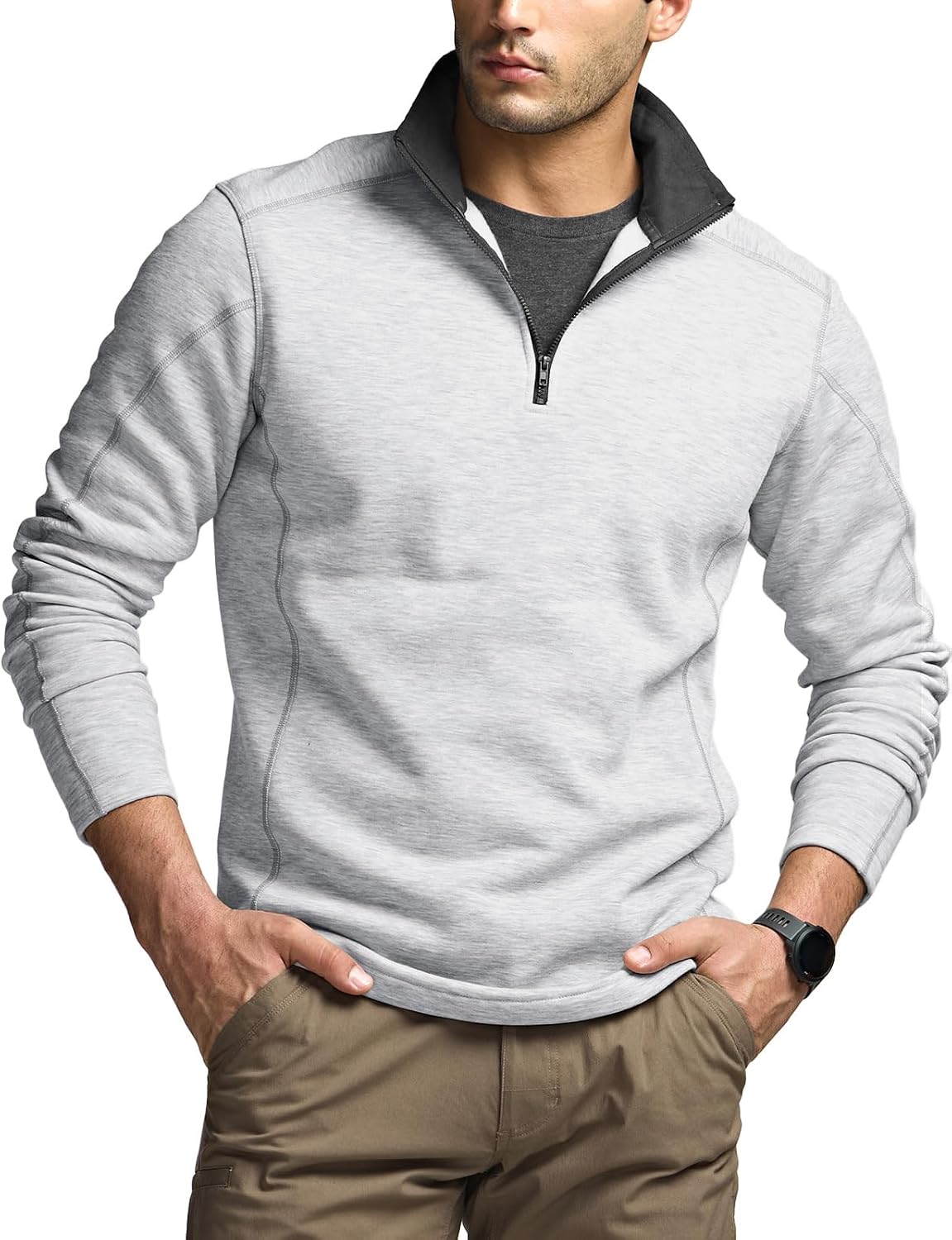 Men's Thermal Fleece Quarter Zip Sweater, Outdoor Lightweight Long Sleeve Pullover, Casual Mock Neck Polo Sweaters