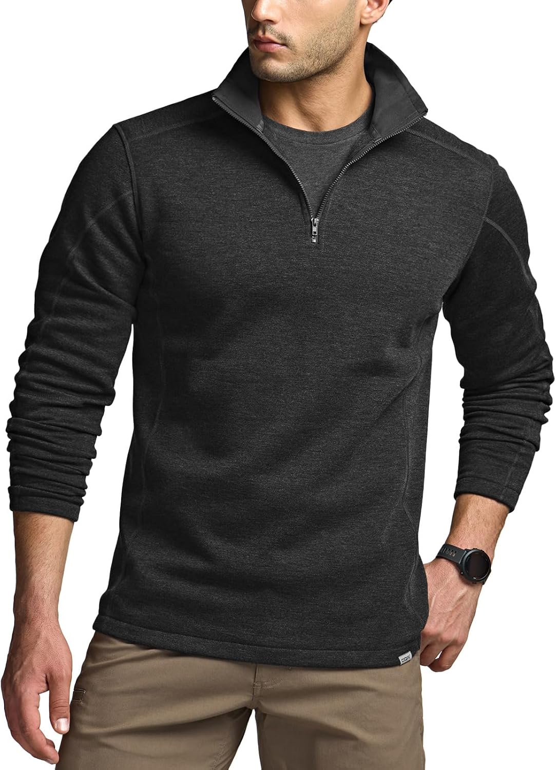 Men's Thermal Fleece Quarter Zip Sweater, Outdoor Lightweight Long Sleeve Pullover, Casual Mock Neck Polo Sweaters