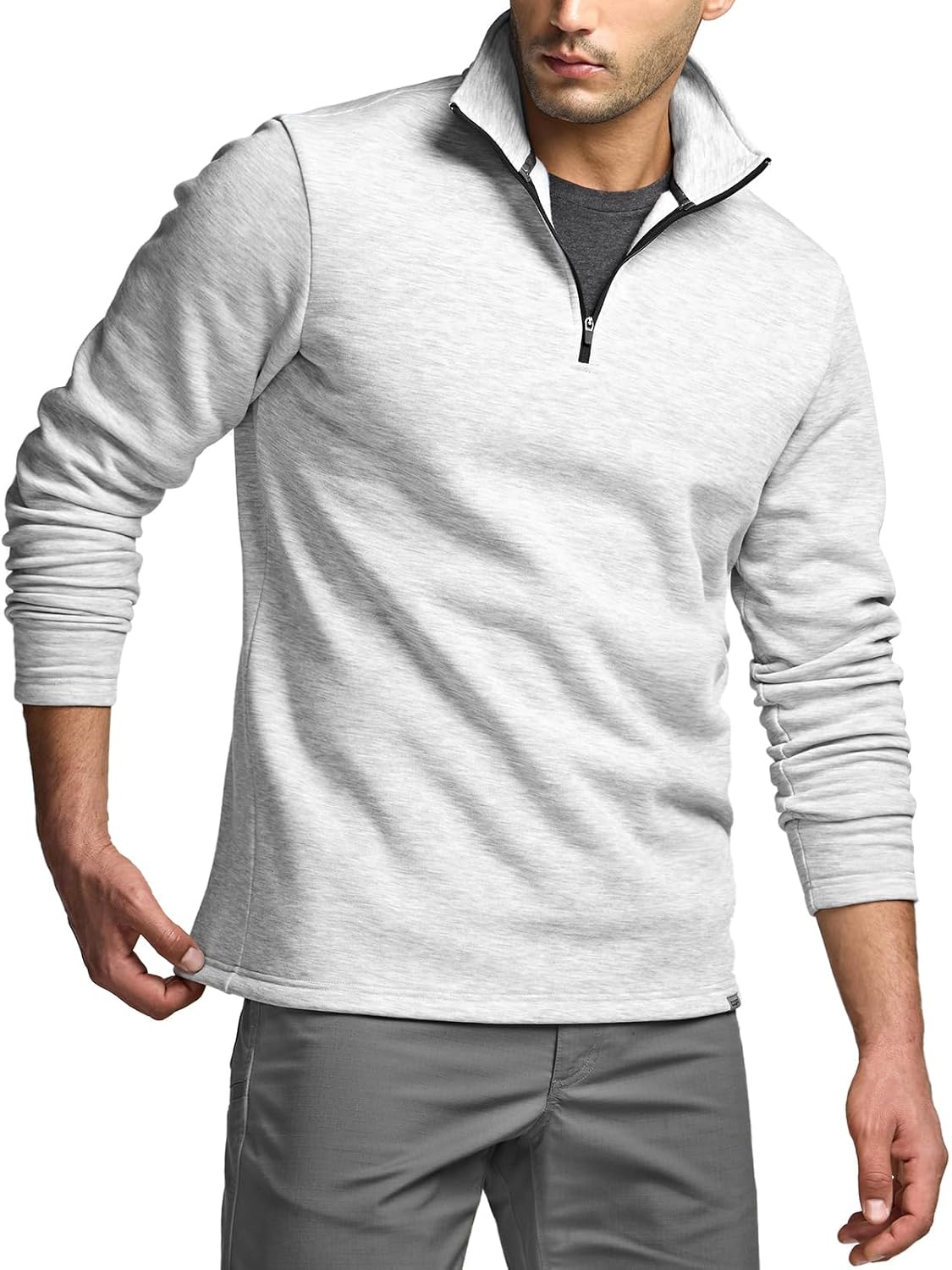 Men's Thermal Fleece Quarter Zip Sweater, Outdoor Lightweight Long Sleeve Pullover, Casual Mock Neck Polo Sweaters