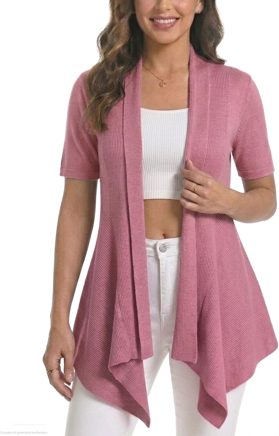 Women Open Front Draped Cardigan, Ribbed Knit Long Sleeve Asymmetrical Hem for Dresses Business Casual Layering