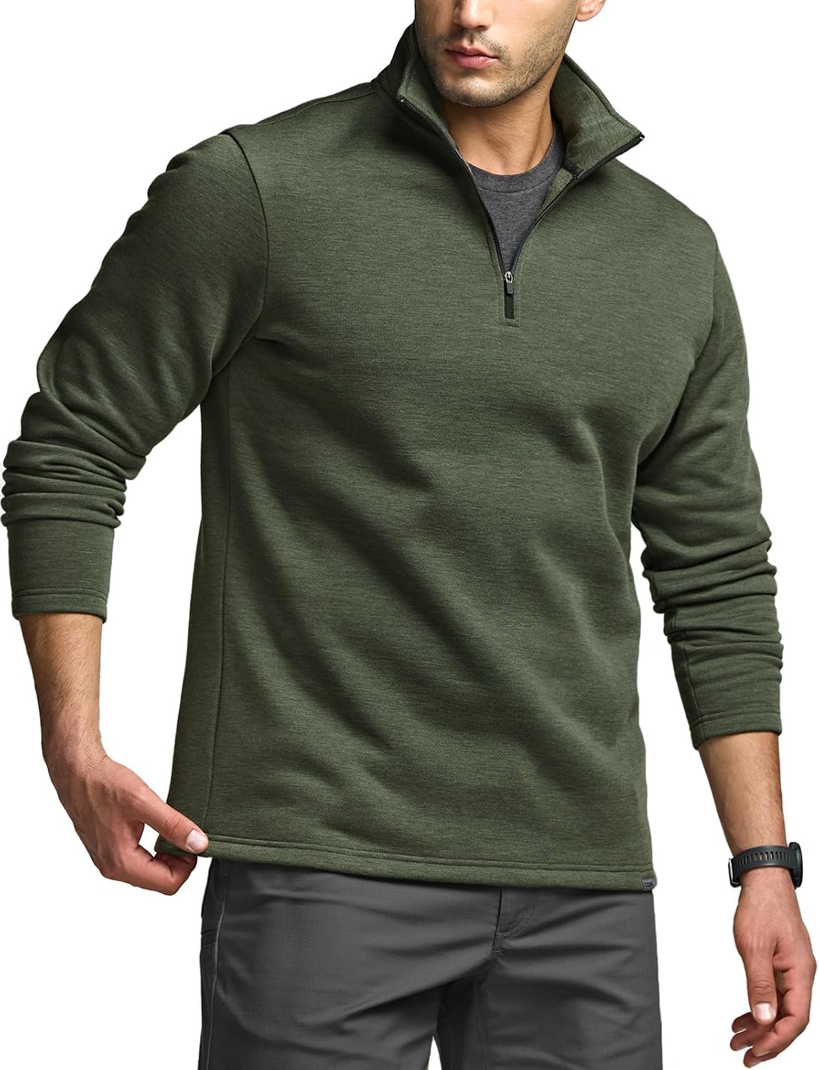 Men's Thermal Fleece Quarter Zip Sweater, Outdoor Lightweight Long Sleeve Pullover, Casual Mock Neck Polo Sweaters