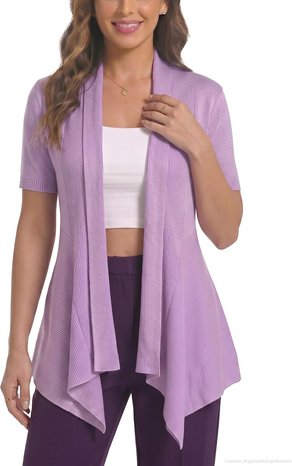 Women Open Front Draped Cardigan, Ribbed Knit Long Sleeve Asymmetrical Hem for Dresses Business Casual Layering