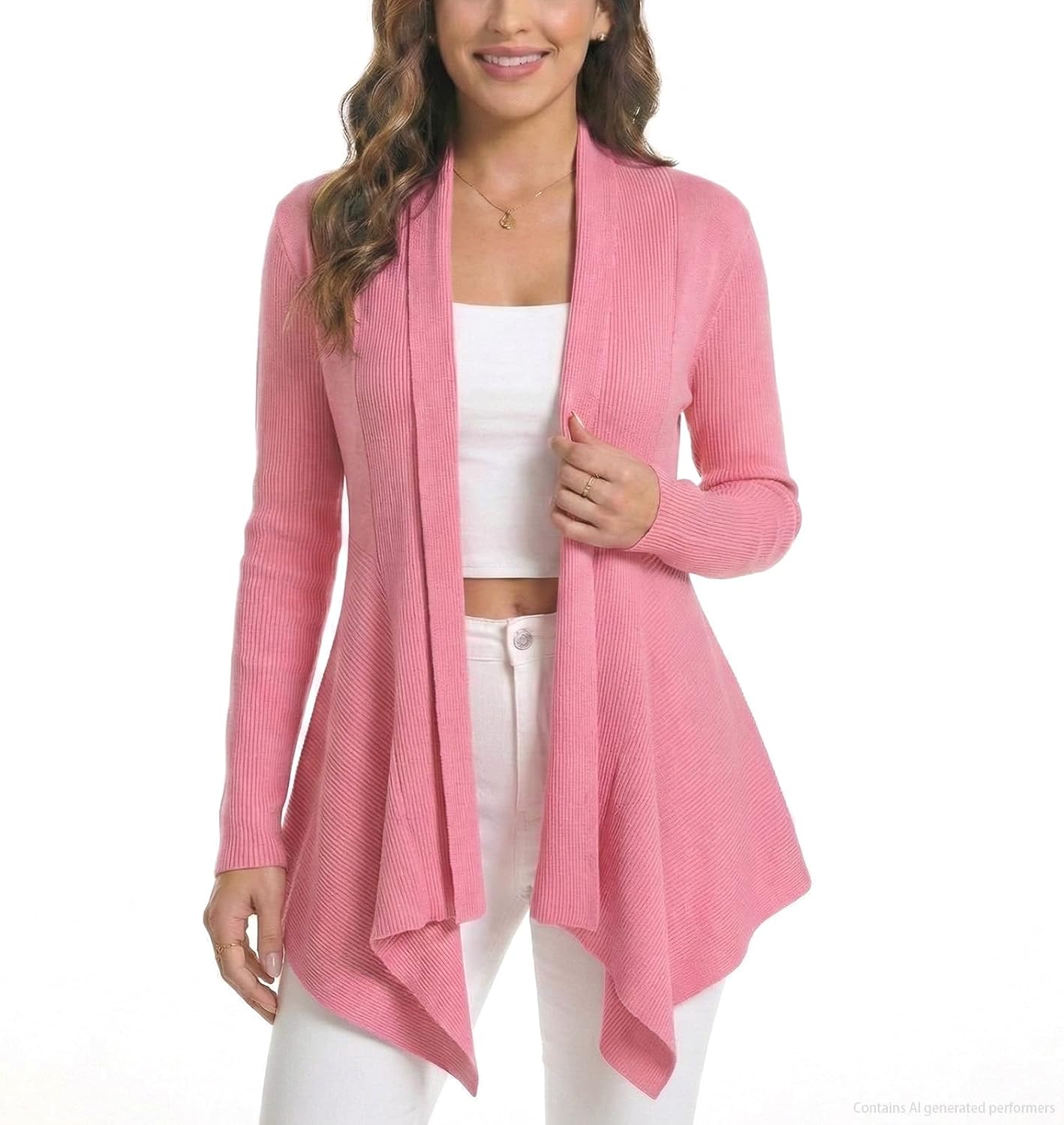 Women Open Front Draped Cardigan, Ribbed Knit Long Sleeve Asymmetrical Hem for Dresses Business Casual Layering
