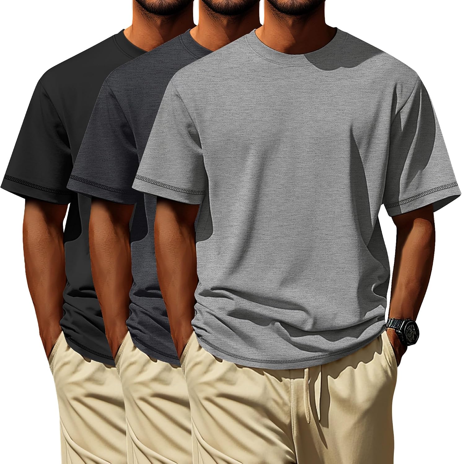 3 Pack Big and Tall Shirts for Men L-7xl, Short Sleeve Men Crewneck Tops Loose Casual Large T-Shirts Summer Basic Tee
