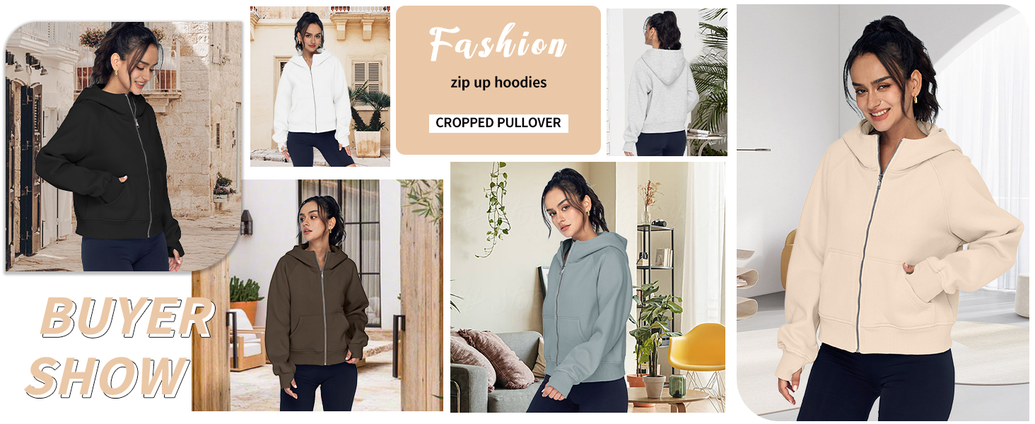 Womens Full Zip Up Hoodies Long Sleeve Jacket Teen Girls Cute Y2k Winter Coat