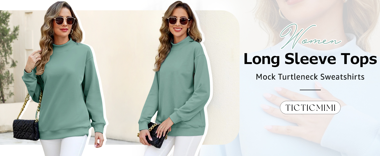 Women's Casual Long Sleeves Sweatshirt Tops Mock Turtleneck