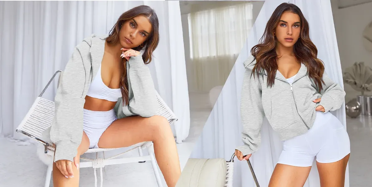 Womens Fleece Half Zip Sweatshirt Cropped Hoodies Long Sleeve Jacket 2023 Fahion