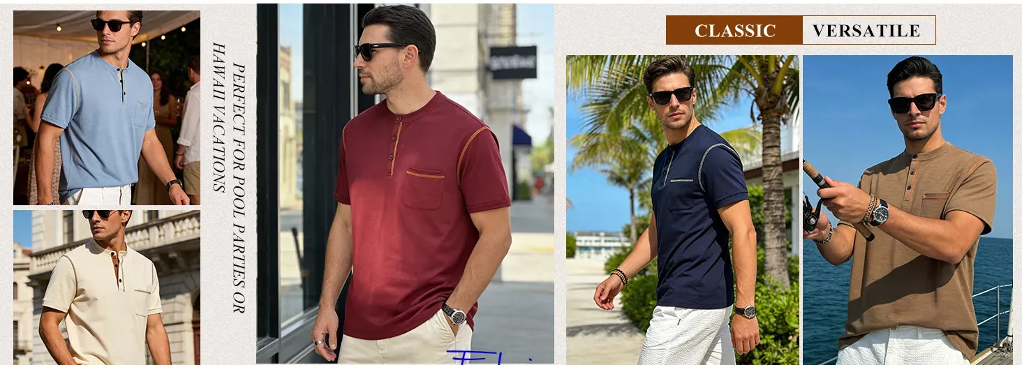 Mens Henley Shirt Short Sleeve T-Shirt Casual Pullover Summer Lightweight Tee Shirts with Button