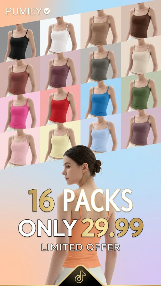 PUMIEY Women's Square Neck Tank Top - Adjustable Straps
