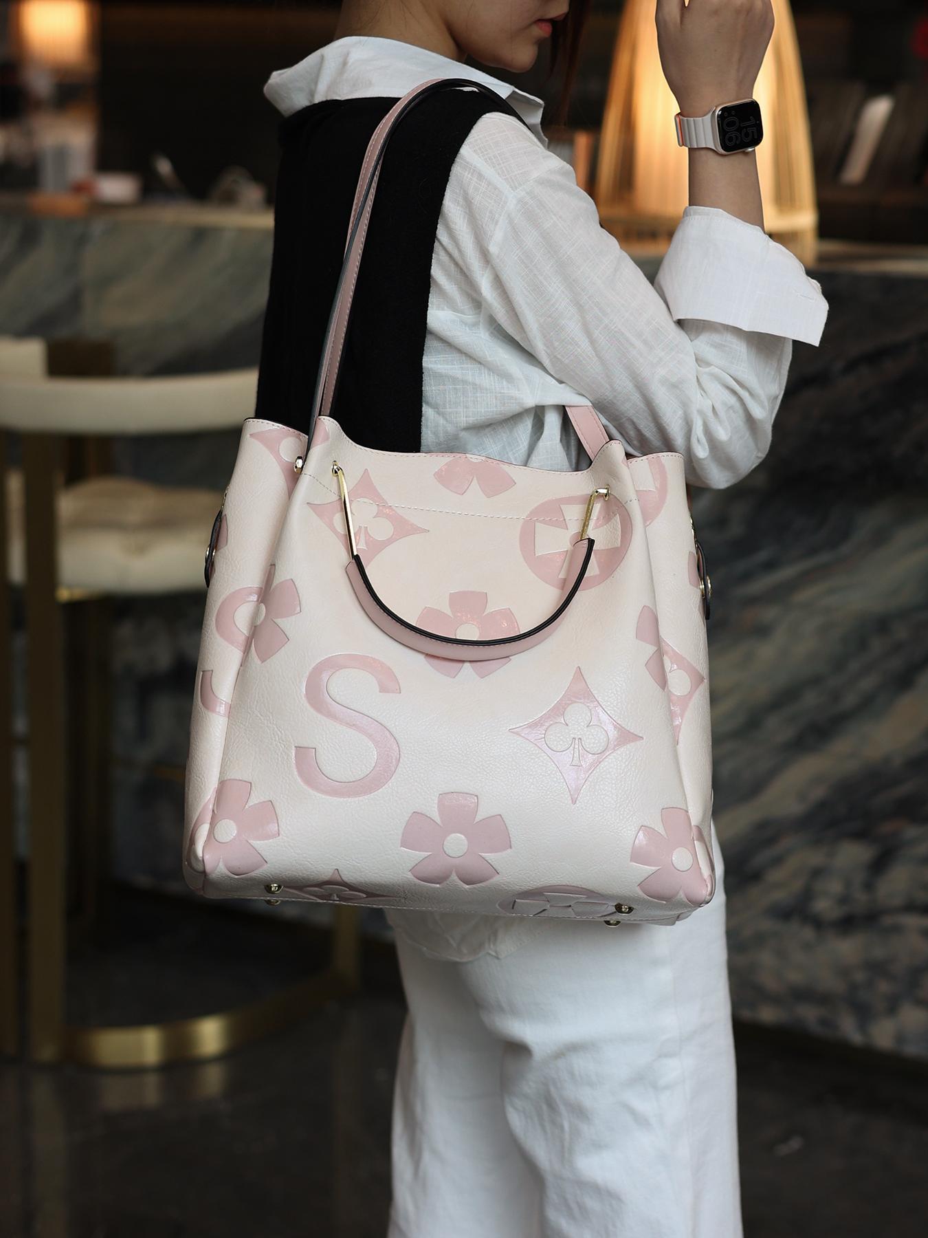 Women's Fashionable Vintage Floral Embossed Leather Handbag Set, Including Large Capacity Handbag & Crossbody Bag, Trendy Versatile Daily Commuting Bag Set