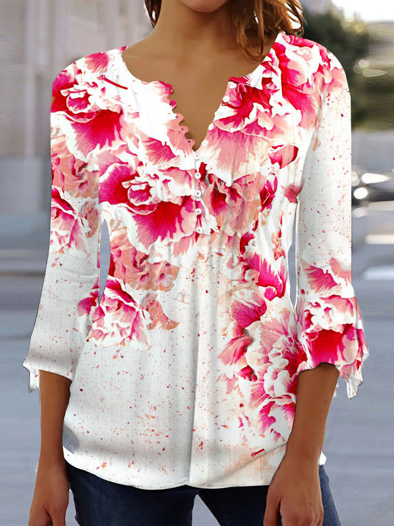 Women's Colorblock Long Sleeve V-neck Top