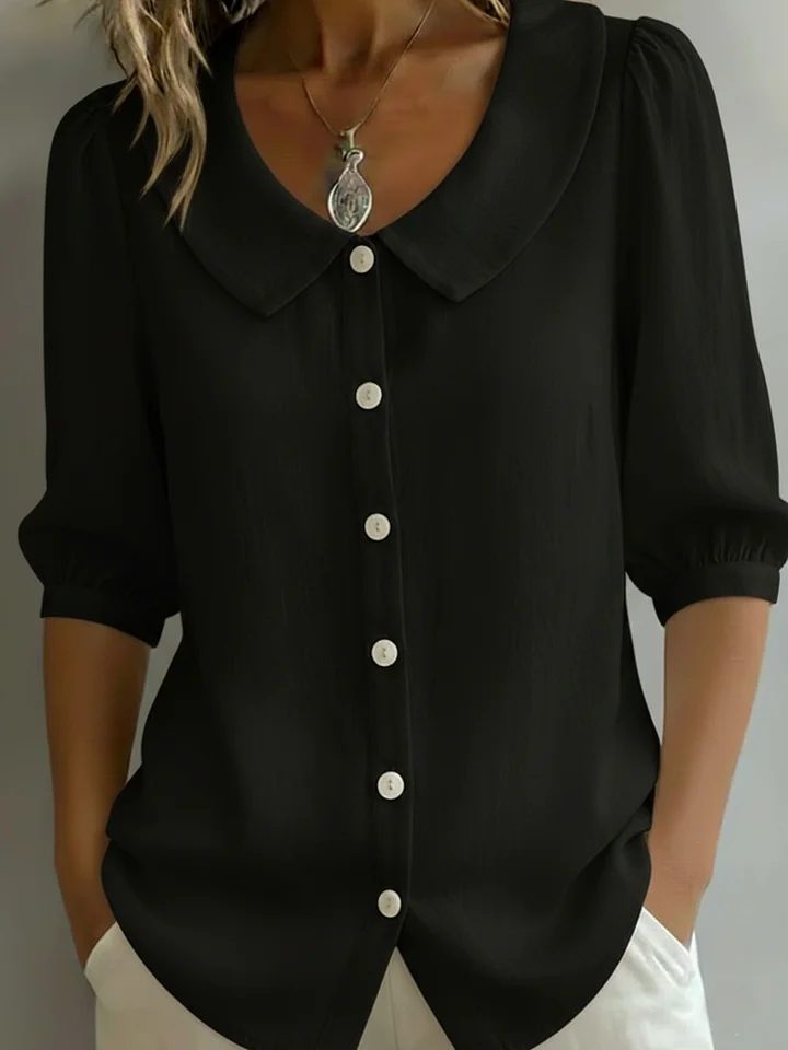New Arrivals🔥 Women's Retro Peter Pan Collar Striped Cotton Linen Shirt
