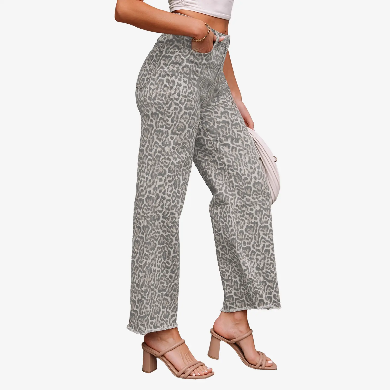 2025 High Waist Leopard Print Jeans for Women