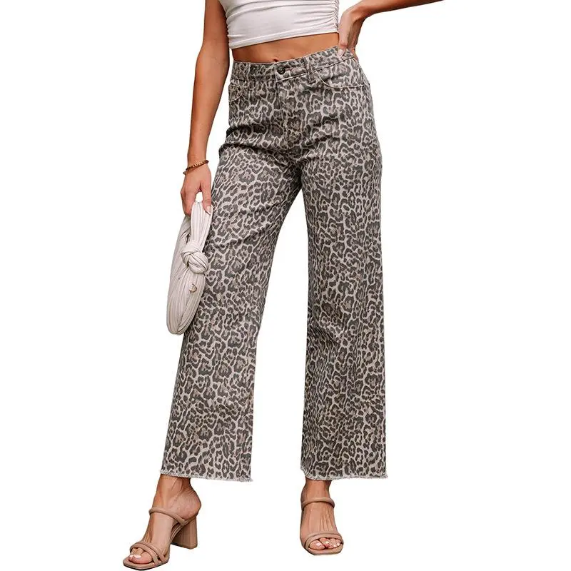 2025 High Waist Leopard Print Jeans for Women