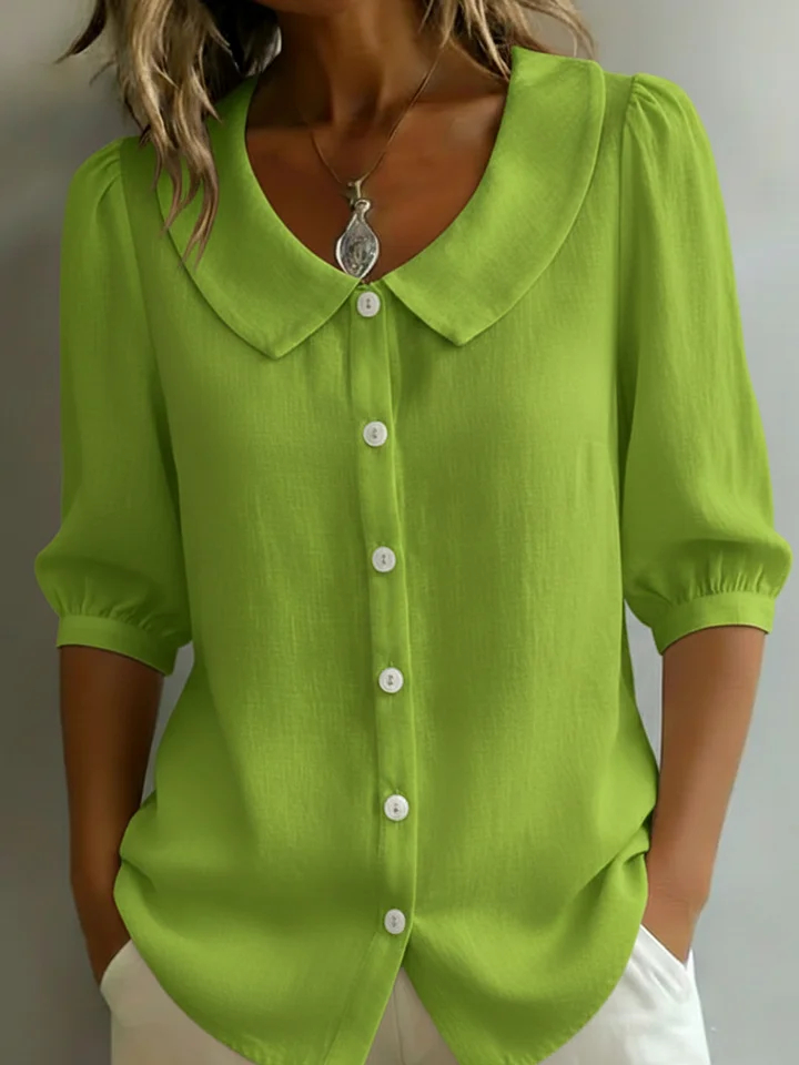 New Arrivals🔥 Women's Retro Peter Pan Collar Striped Cotton Linen Shirt